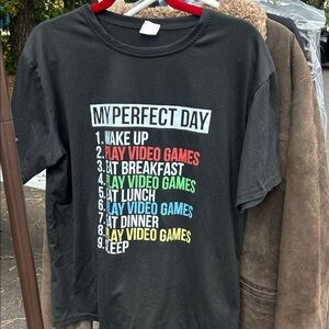 Black Graphic Gamer Tee with Colorful Text